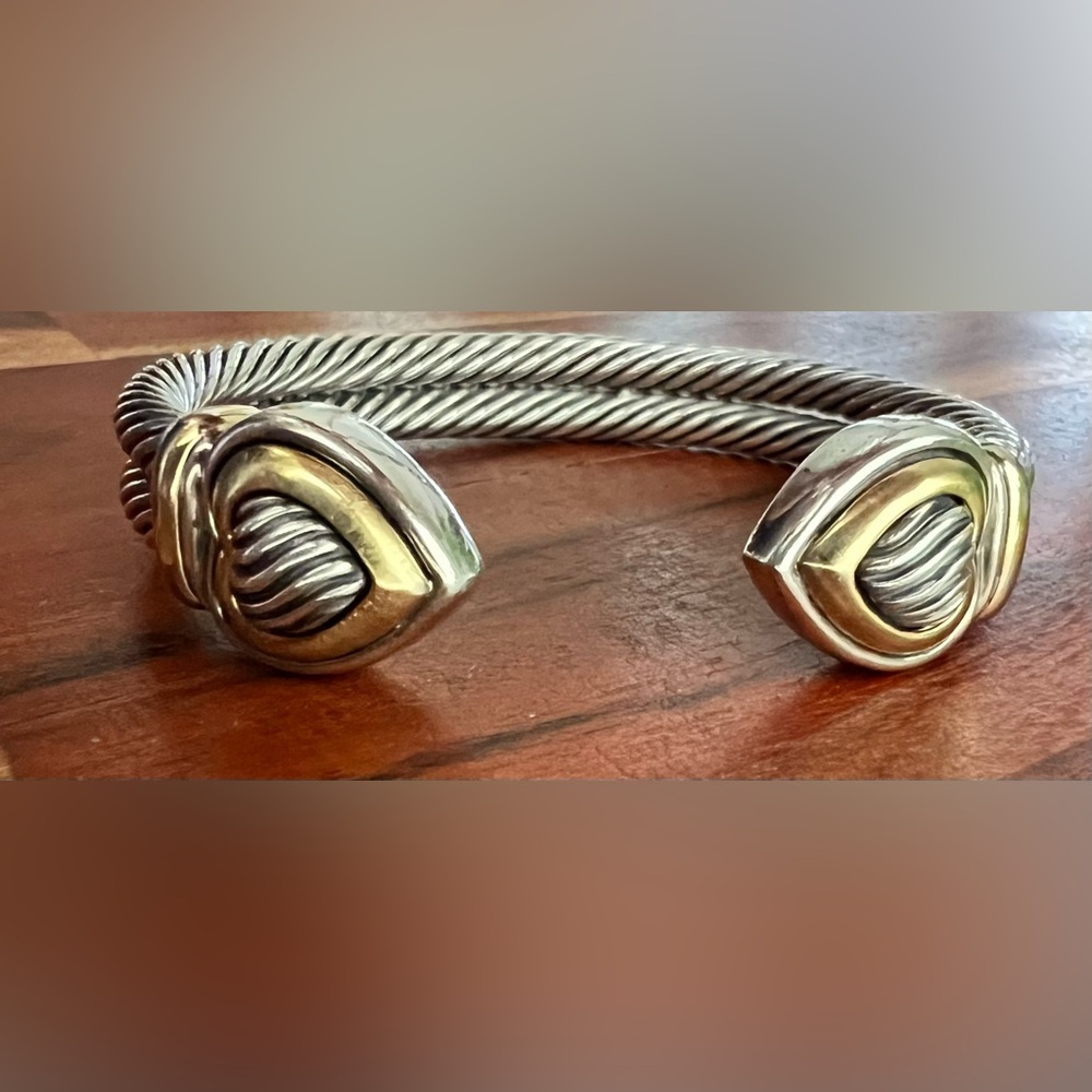 David Yurman Sterling Silver & 18k Yellow Gold Double Cable Heart Bracelet 10mm